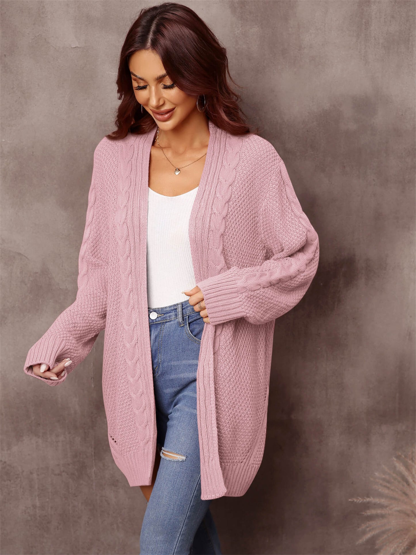 Angel Wings Warm Fall Mixed Knit Open Front Longline Cardigan