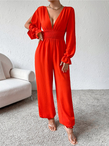 One Shoulder Short Sleeve Top and Wide Leg Pants Set