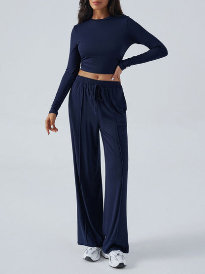 Round Neck Long Sleeve Top and Pants Set