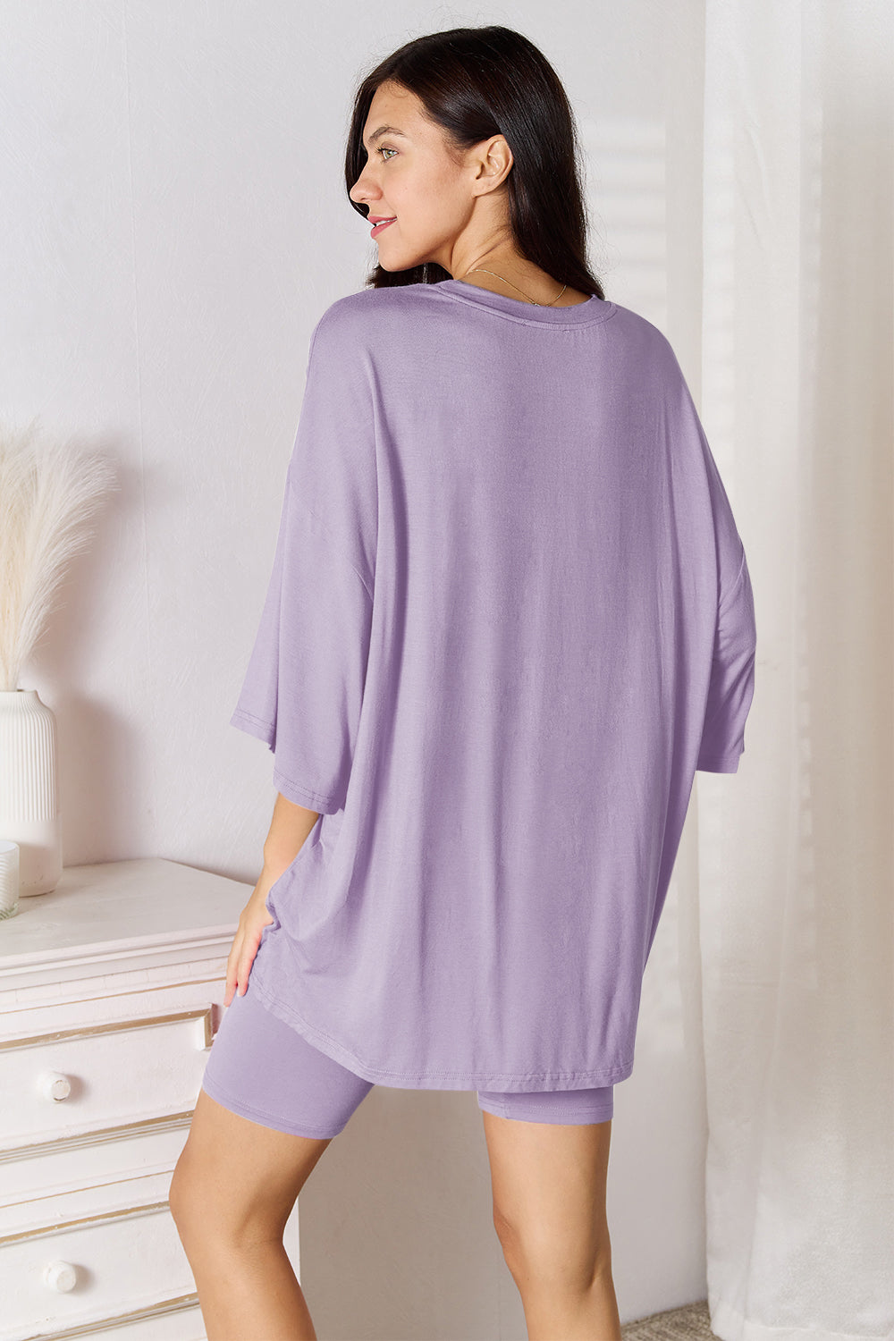 Full Size Soft Rayon Three-Quarter Sleeve Top and Shorts Set