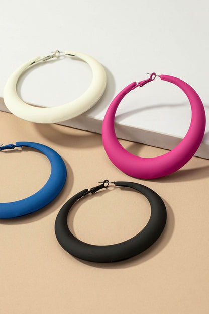 Large color coated puffy hoop earrings