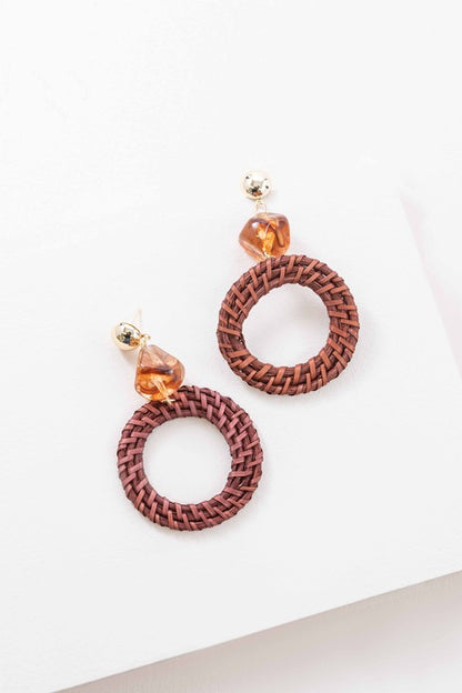 Wicker and Amber Drop Earrings