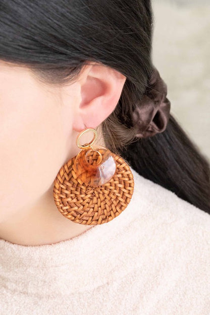 Wicker and Hoop Drop Earrings