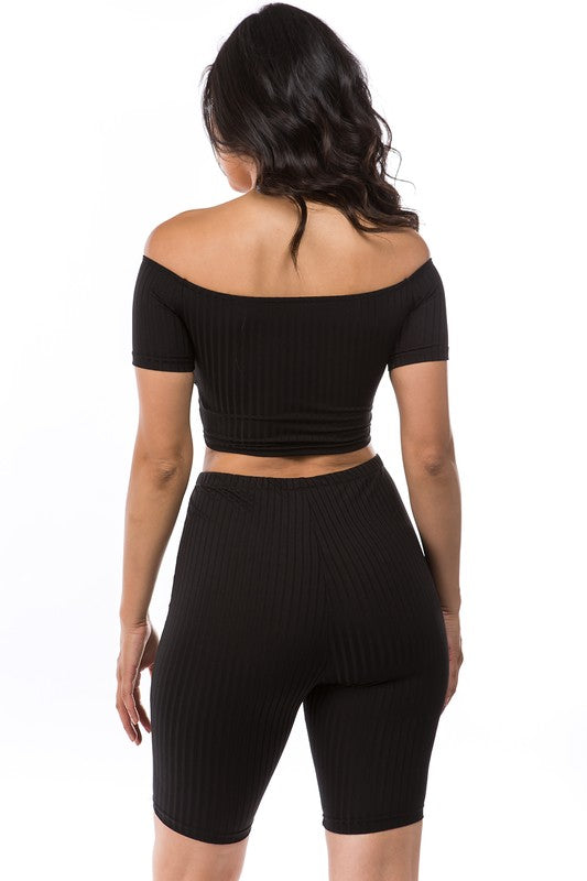 Off Shoulder Biker Short Set