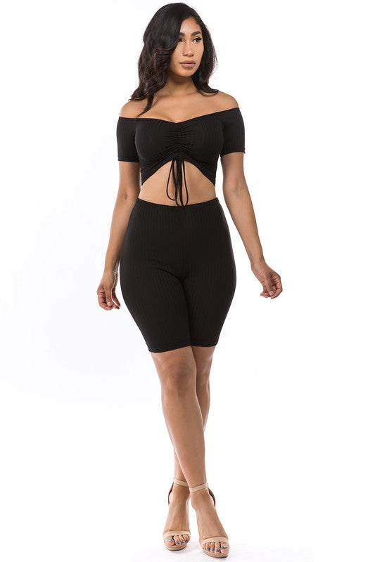 Off Shoulder Biker Short Set