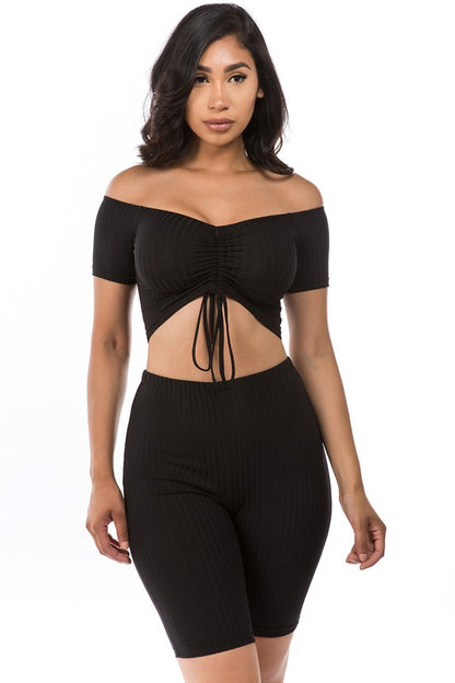 Off Shoulder Biker Short Set