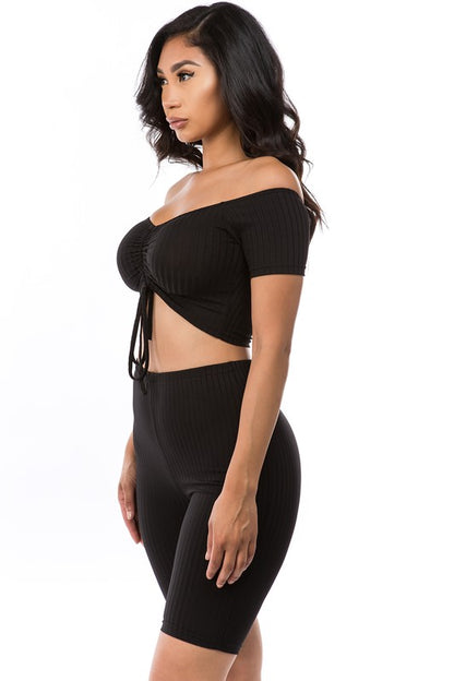 Off Shoulder Biker Short Set