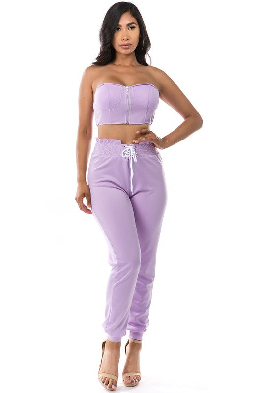 2 Piece Set Crop Top with Pant