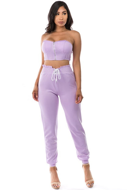 2 Piece Set Crop Top with Pant