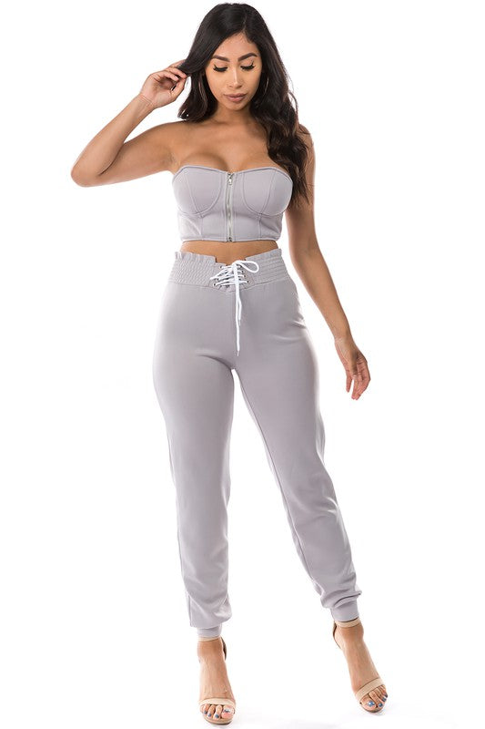 2 Piece Set Crop Top with Pant