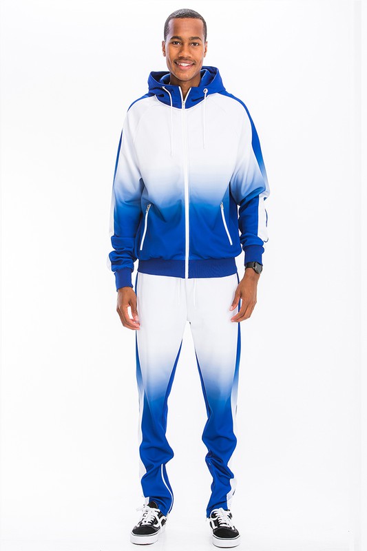 White Blue Full Zip Ombre Track Suit