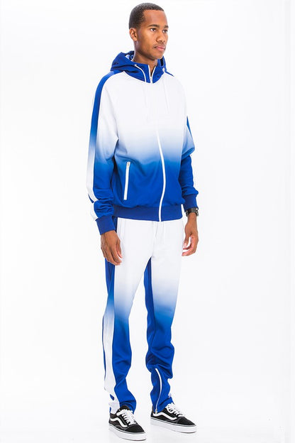 White Blue Full Zip Ombre Track Suit