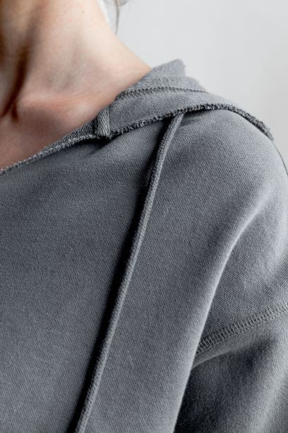 Grey Raw Edges Cropped Hoodie and Bottom Sets