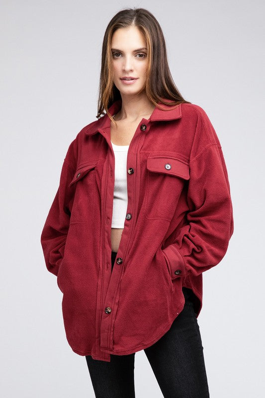 Fleece Buttoned Down Oversized Jacket