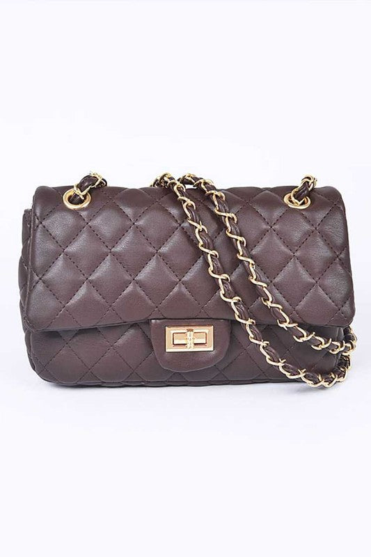 Quilted Turn Lock Convertible Shoulder Bag