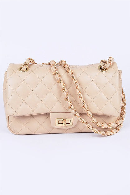 Quilted Turn Lock Convertible Shoulder Bag