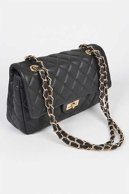 Quilted Turn Lock Convertible Shoulder Bag