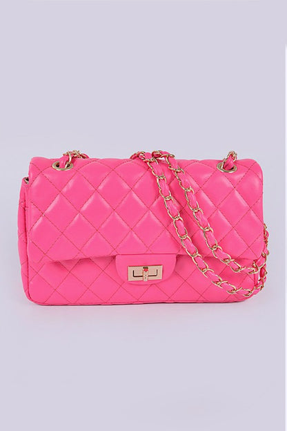 Quilted Turn Lock Convertible Shoulder Bag