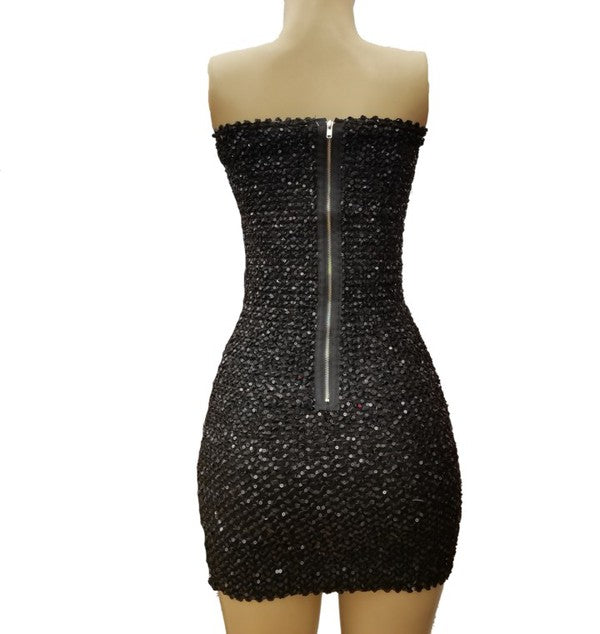 Women Sequin Tube Mini Dress With Zipper Back