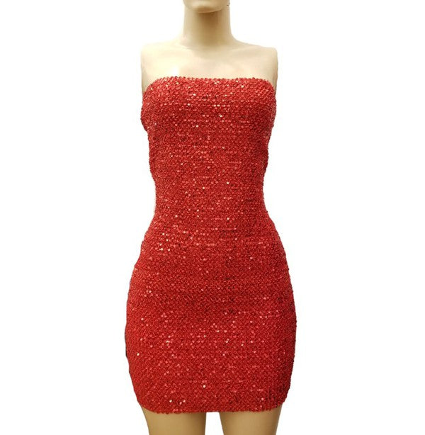 Women Sequin Tube Mini Dress With Zipper Back