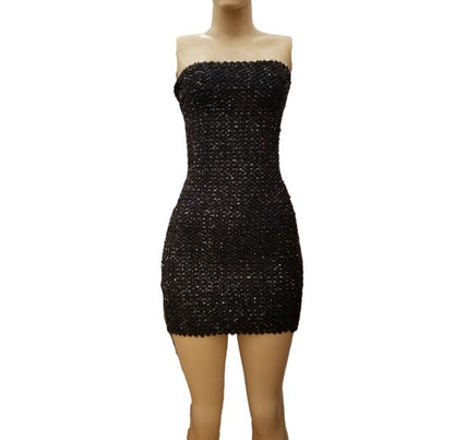 Women Sequin Tube Mini Dress With Zipper Back