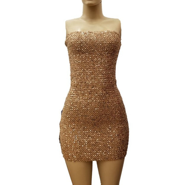 Women Sequin Tube Mini Dress With Zipper Back