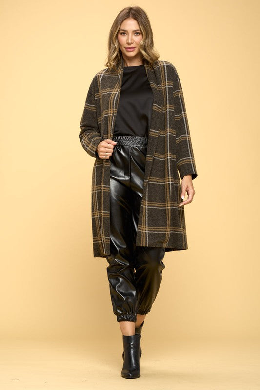 Plaid Coat with Buttons and Pockets