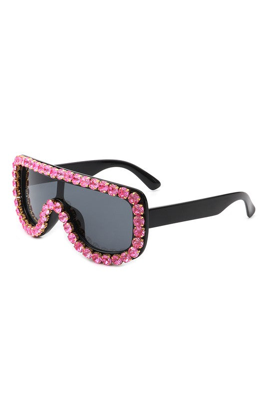 Women Oversize Rhinestone Aviator Sunglasses