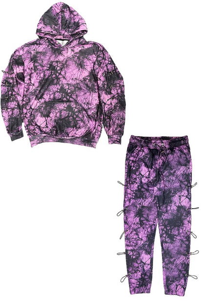 Tye Dye Sleeve Toogle Hoodie and Sweat Set