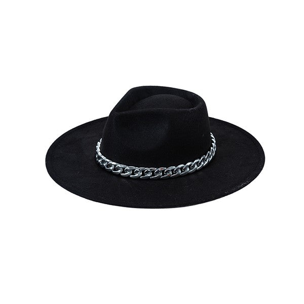 Chunky Chain Suede Fedora Hat