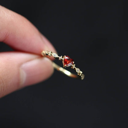 14K Gold Red Heart Crystal Ring