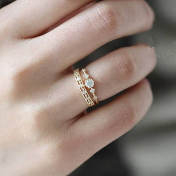 14K Gold Zircon Stacked Ring