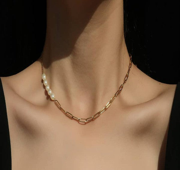 18K Gold Pearl Chain Necklace