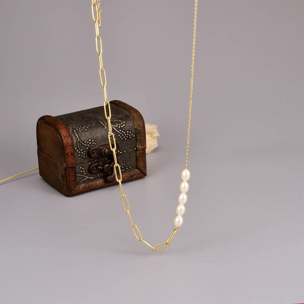 18K Gold Pearl Chain Necklace