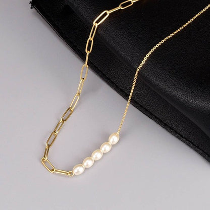 18K Gold Pearl Chain Necklace