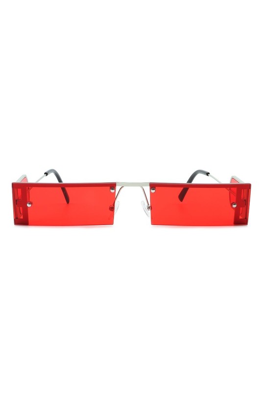 Rectangle Narrow Slim Tinted Flat Top Sunglasses