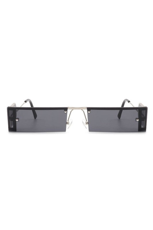 Rectangle Narrow Slim Tinted Flat Top Sunglasses