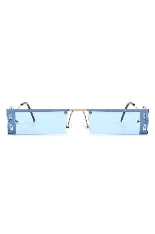 Rectangle Narrow Slim Tinted Flat Top Sunglasses