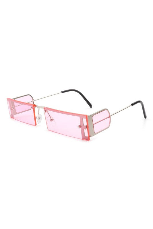 Rectangle Narrow Slim Tinted Flat Top Sunglasses