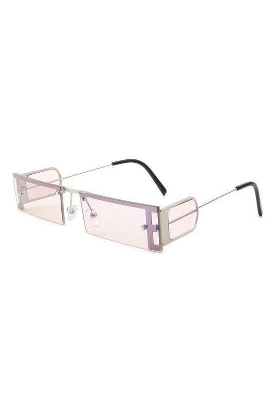 Rectangle Narrow Slim Tinted Flat Top Sunglasses