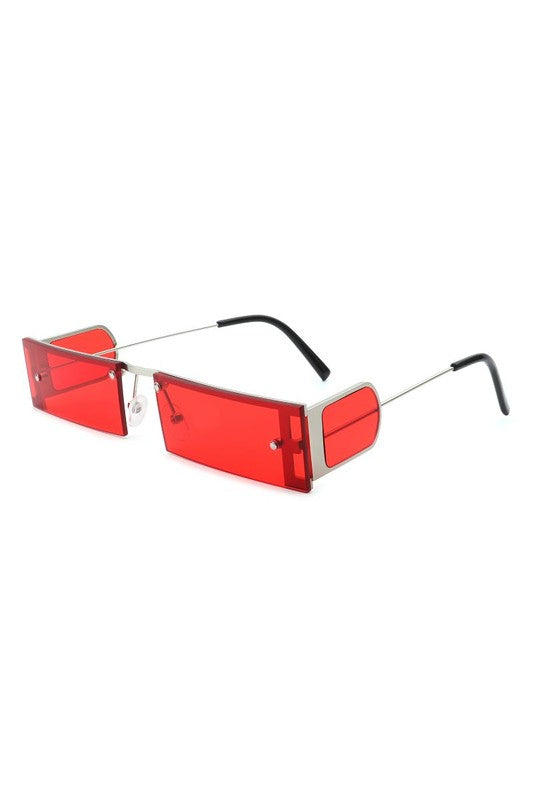 Rectangle Narrow Slim Tinted Flat Top Sunglasses