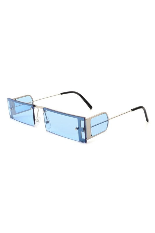 Rectangle Narrow Slim Tinted Flat Top Sunglasses