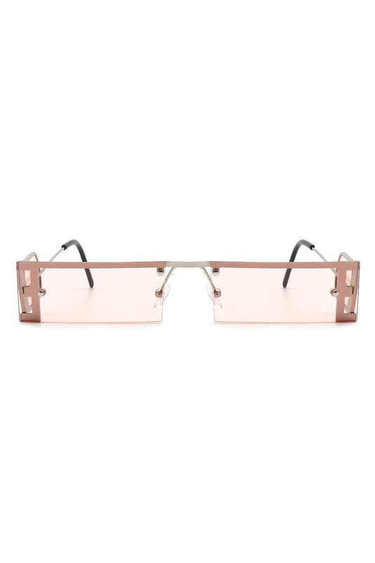 Rectangle Narrow Slim Tinted Flat Top Sunglasses