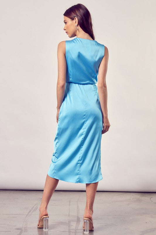 Front Tie Slit Wrap Midi Dress