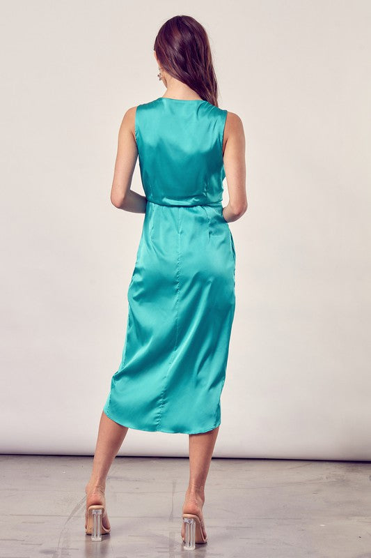 Front Tie Slit Wrap Midi Dress