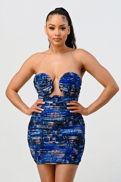 Deep Ocean Print Mini Bodycon Dress