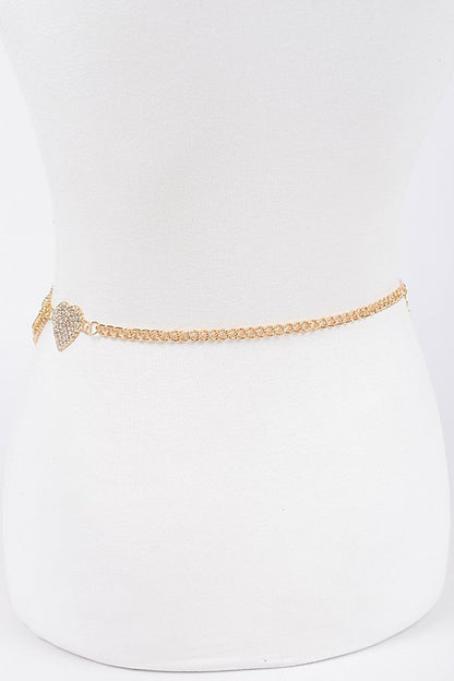 Rhinestone Heart Charm Layer Chain Belt