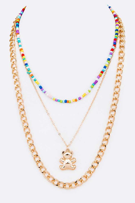 Bear Charm Layered Necklace