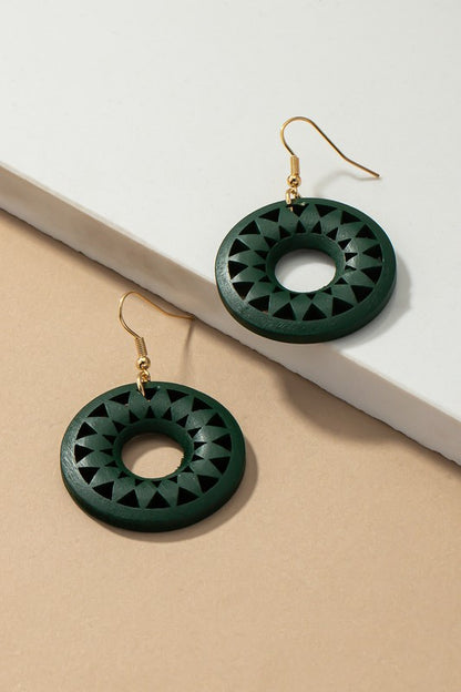 NEW COLORS Cutout wood circle drop earrings