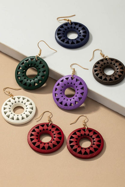 NEW COLORS Cutout wood circle drop earrings